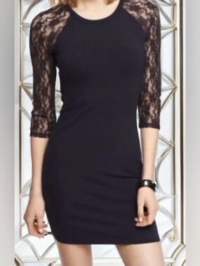 EXPRESS Black Lace Sleeve Bodycon Mini Dress